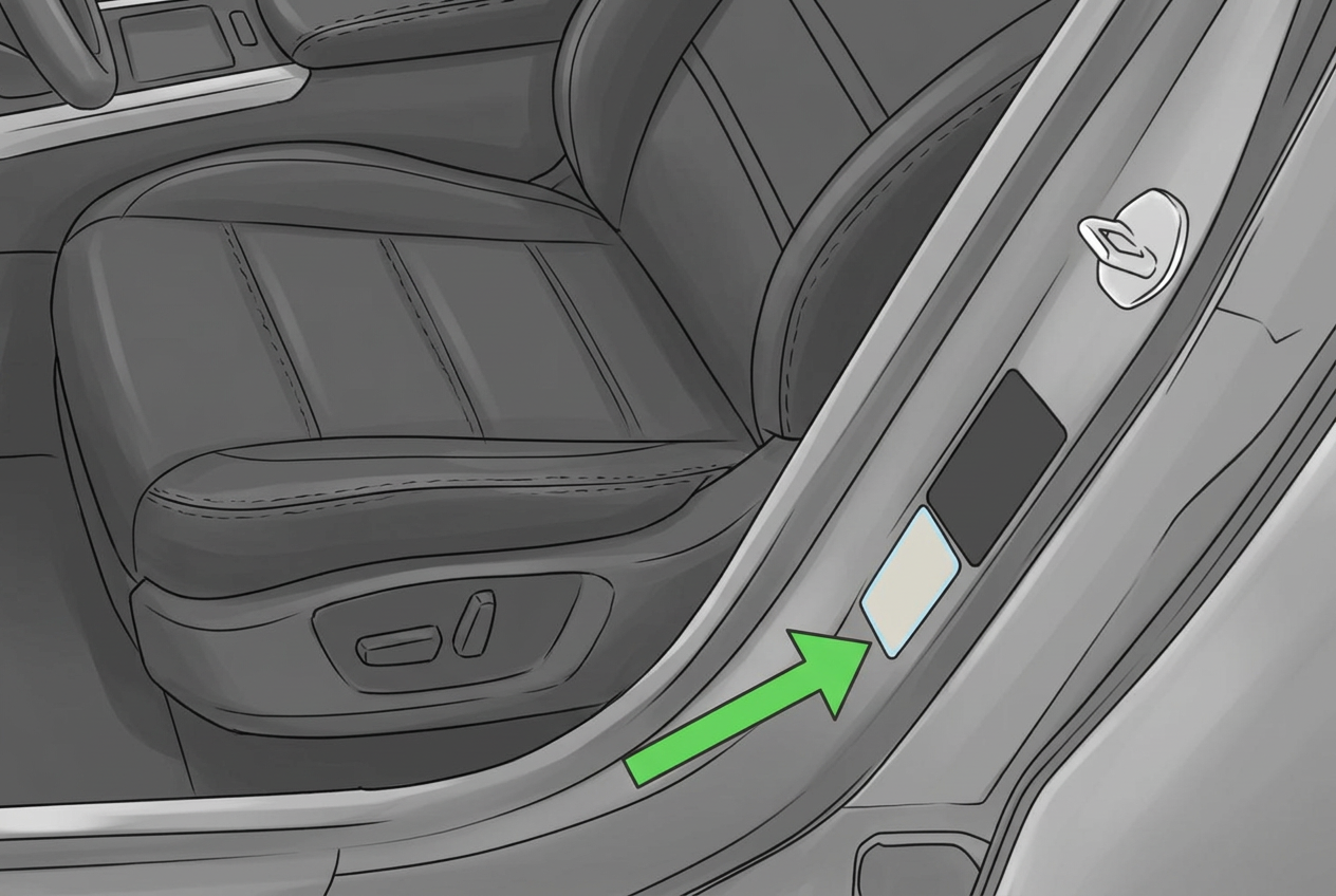 Driver's door open showing tire pressure sticker on the door frame
